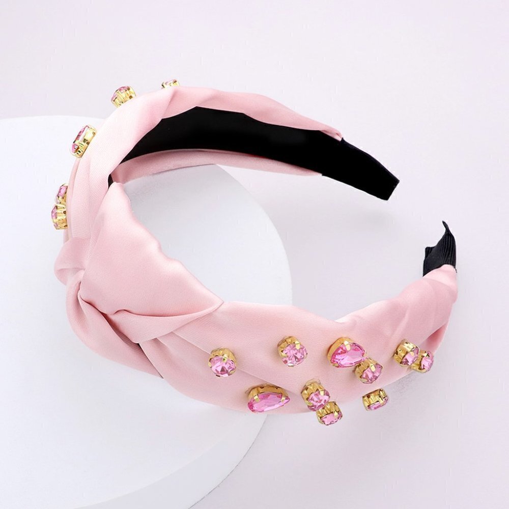 23. Light Pink Monochromatic Round Teardrop Stone Embellished Knot Headband
